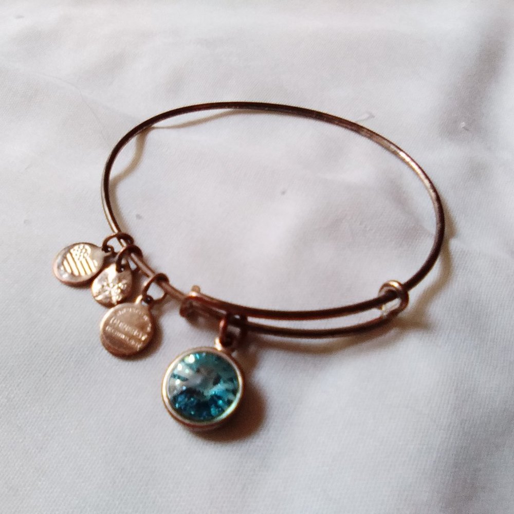 Alex and Ani Silvertone Adjustable March Birthstone Bracelet